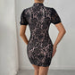 Women's Sexy Lace Hollow-out Bodycon Short-sleeve Dress
