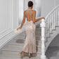 European And American Style Women's Wear Sequins Dress Round Neck Off-shoulder Backless