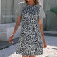 Leopard Print Stitching Mid-length Short-sleeved Pullover Color-blocking Round Neck