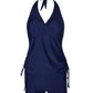 Two-piece Split Strap Drawstring Swimsuit With Boyshorts