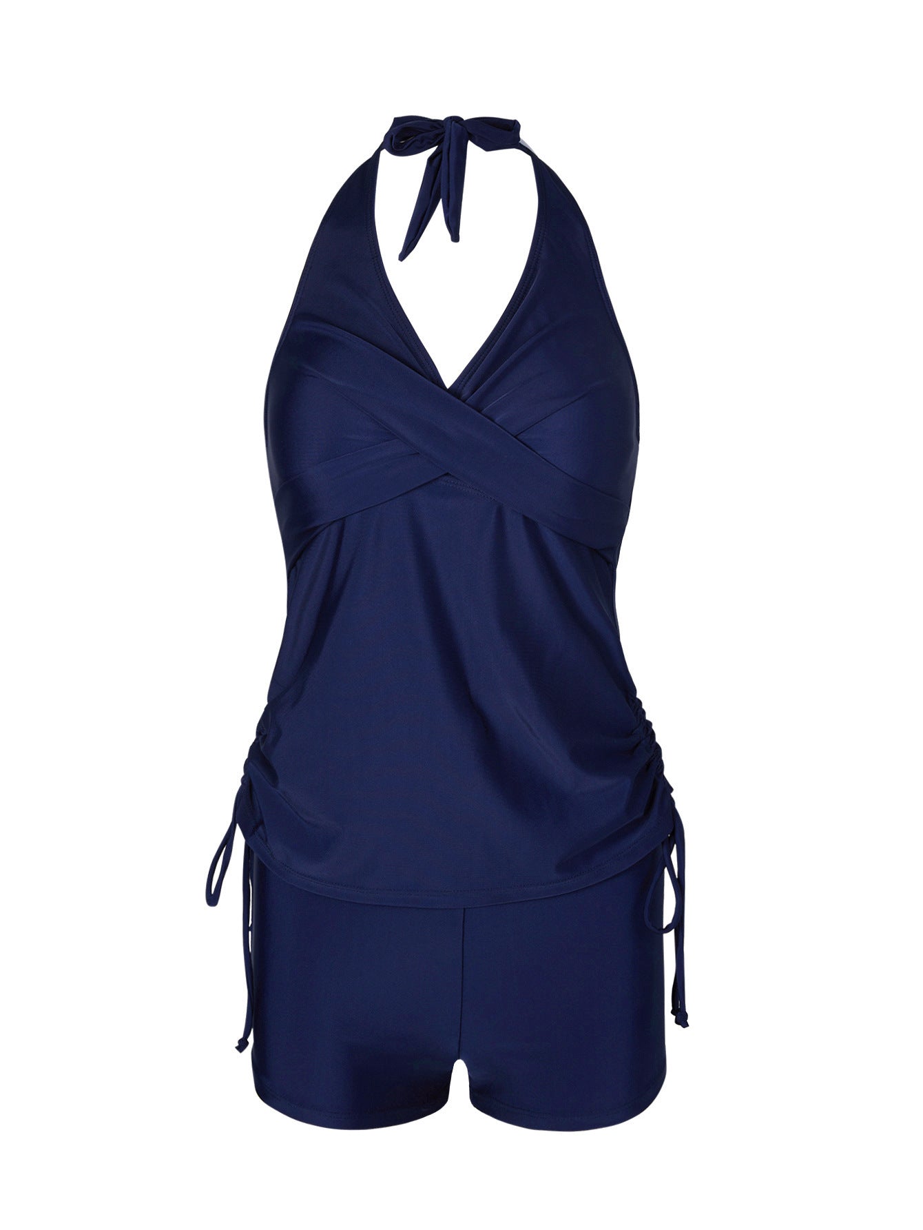 Two-piece Split Strap Drawstring Swimsuit With Boyshorts