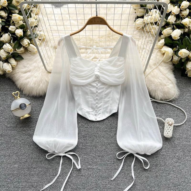 Women's Square Neck Puff Sleeve Long Sleeve Shirt