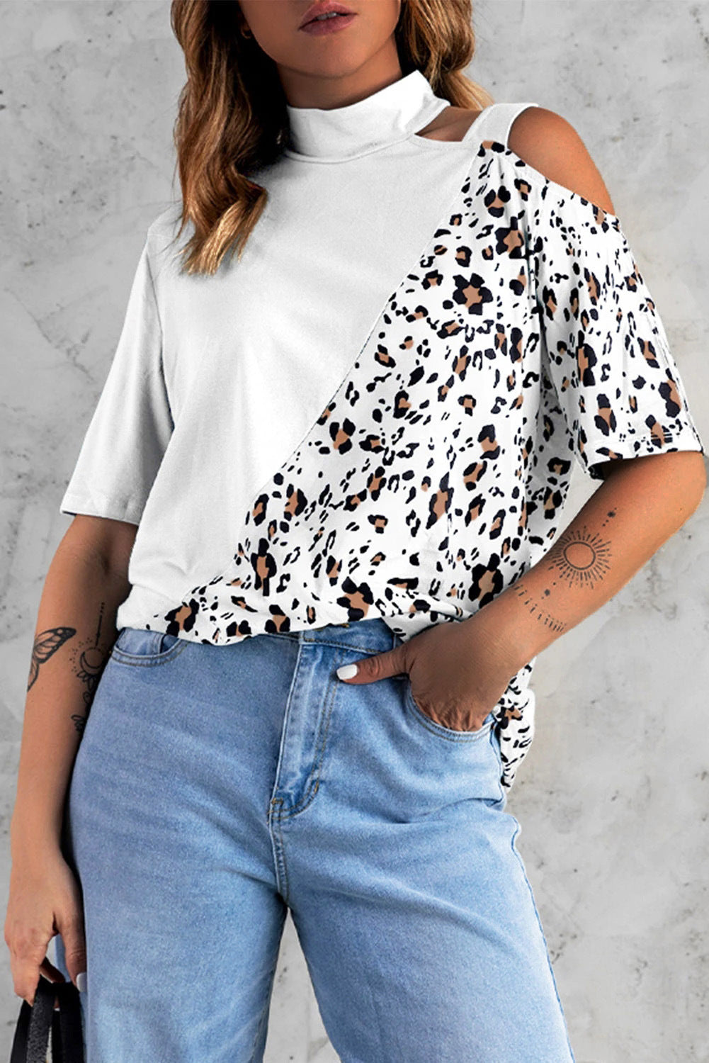 Crew Neck T-Shirt Women's Print Leopard Casual Short Sleeve Top