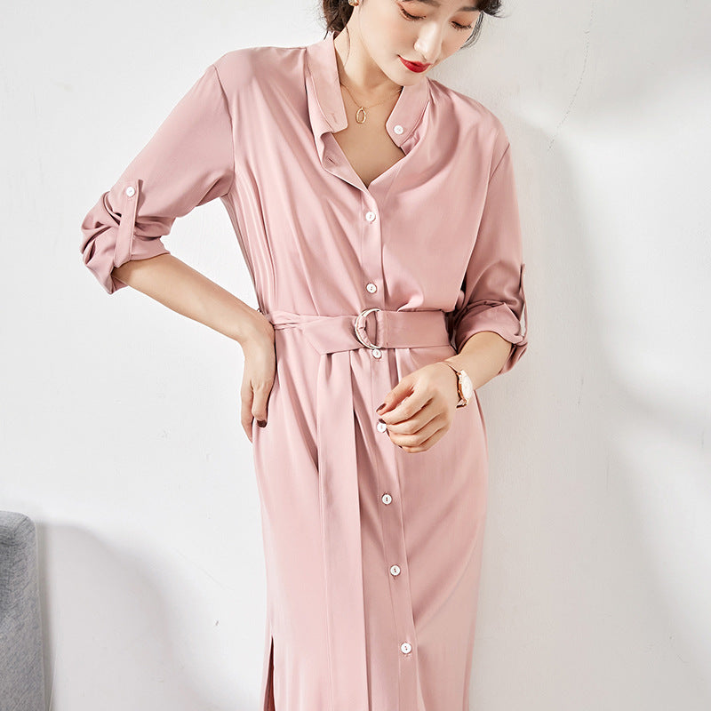 Women's girdle shirt skirt side slit dress