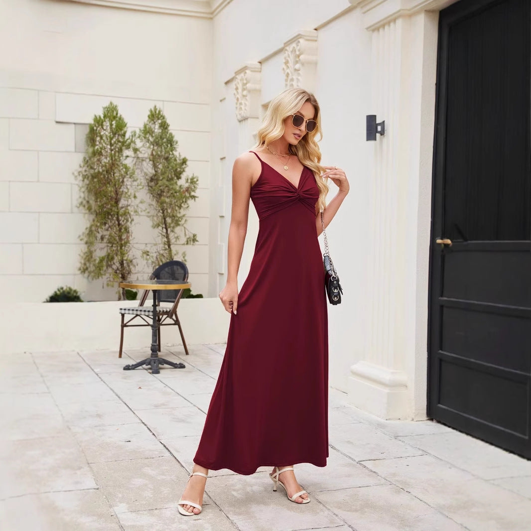 Womens Solid-Color Strap Casual Dress