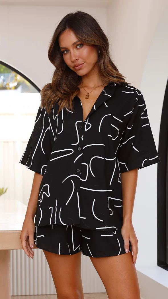 Casual Shirt Short Sleeve Cardigan Printed Home Two-piece Set
