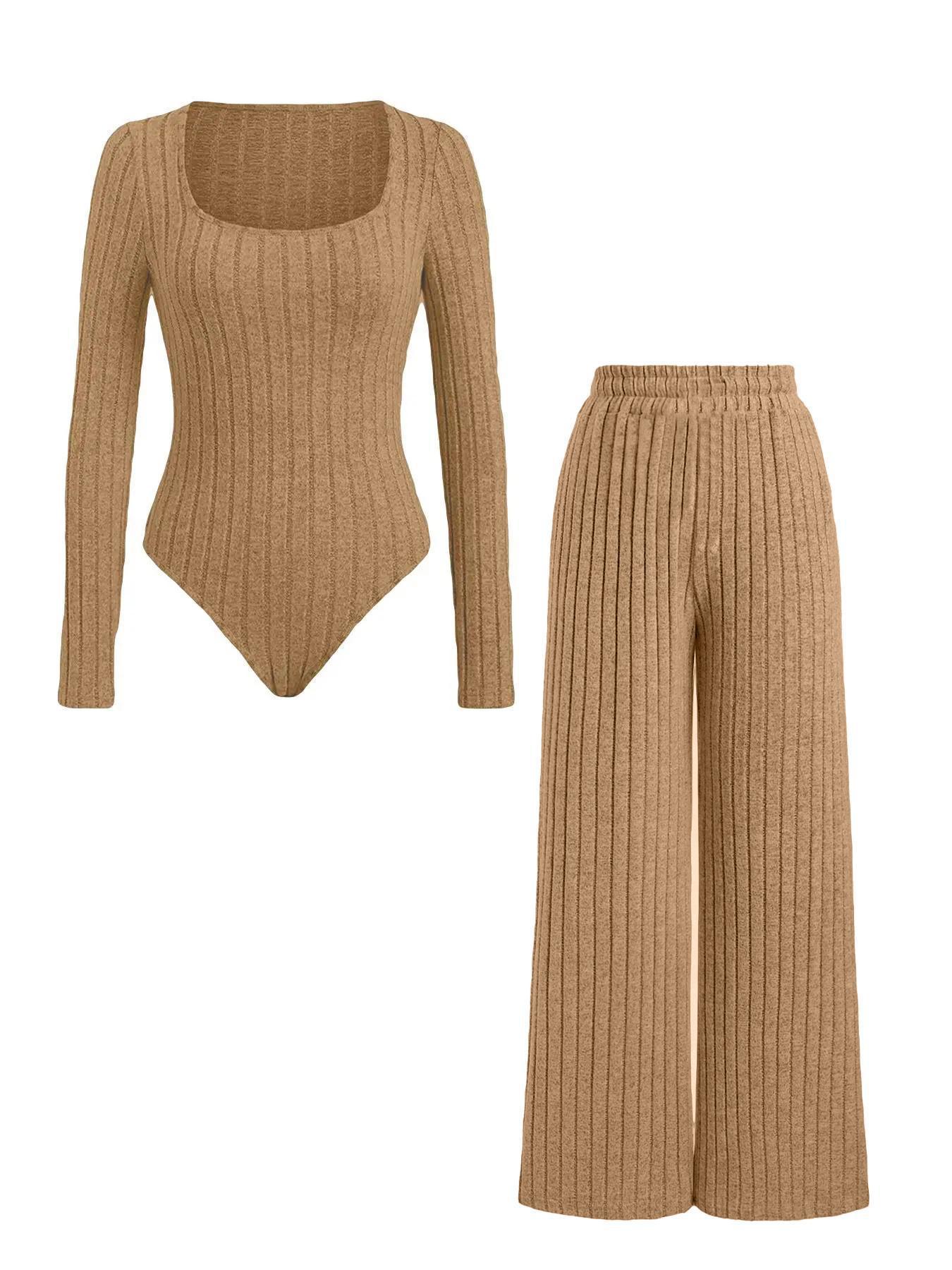 European And American Ladies Square Collar Solid Color Long Sleeve Tights
