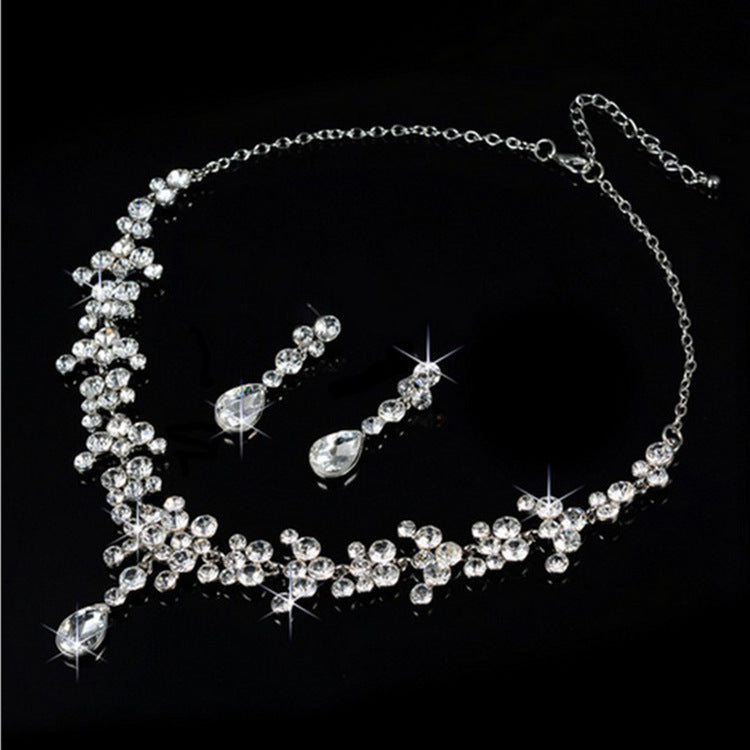Korean wedding bride female diamond necklace earrings set water money supply accessories wholesale trade