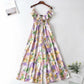 Dream Purple Print suspender Jumpsuit with ruffles