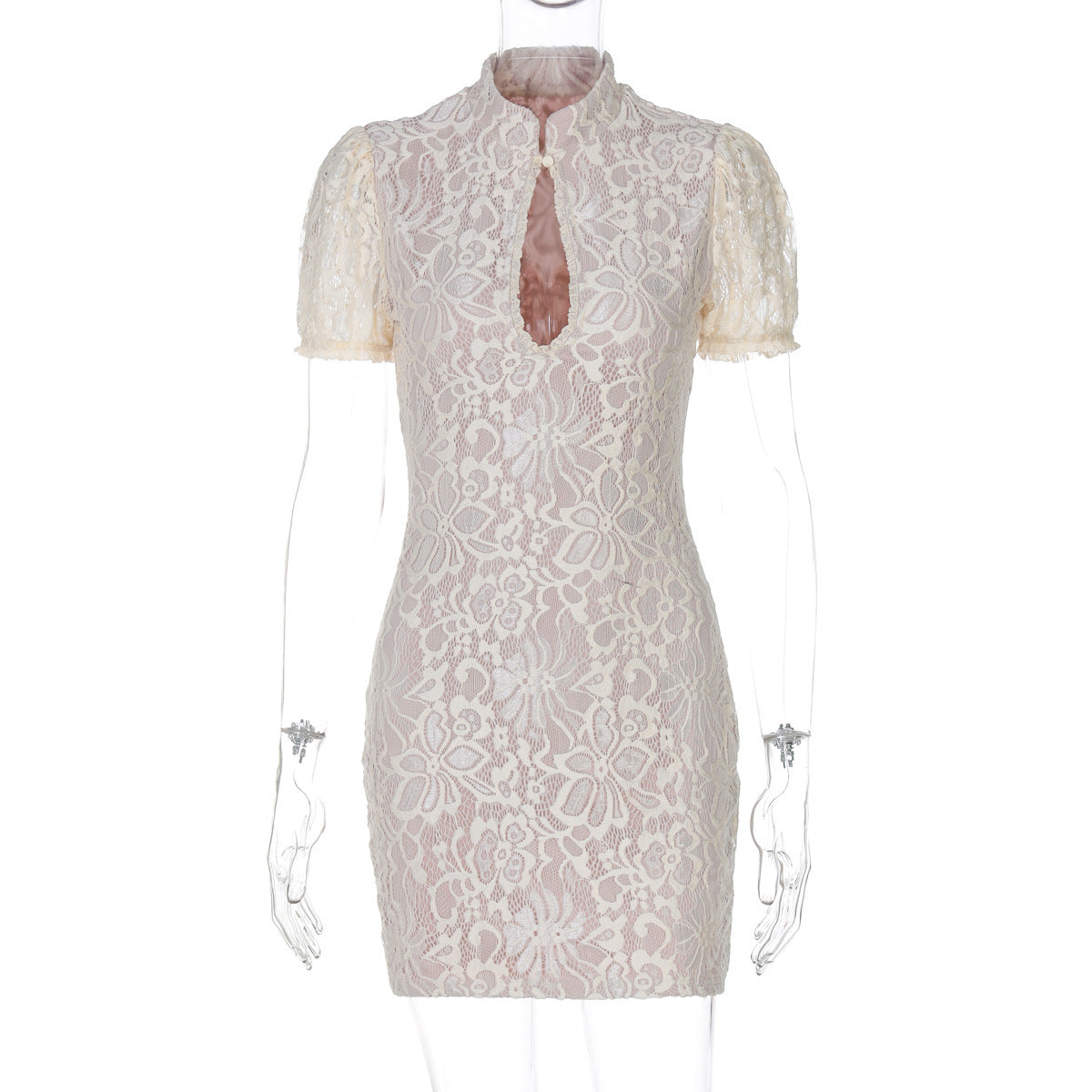 Women's Sexy Lace Hollow-out Bodycon Short-sleeve Dress