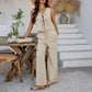 Casual Vacation Style Sleeveless Lace-up Top Wide-leg Pants Suit