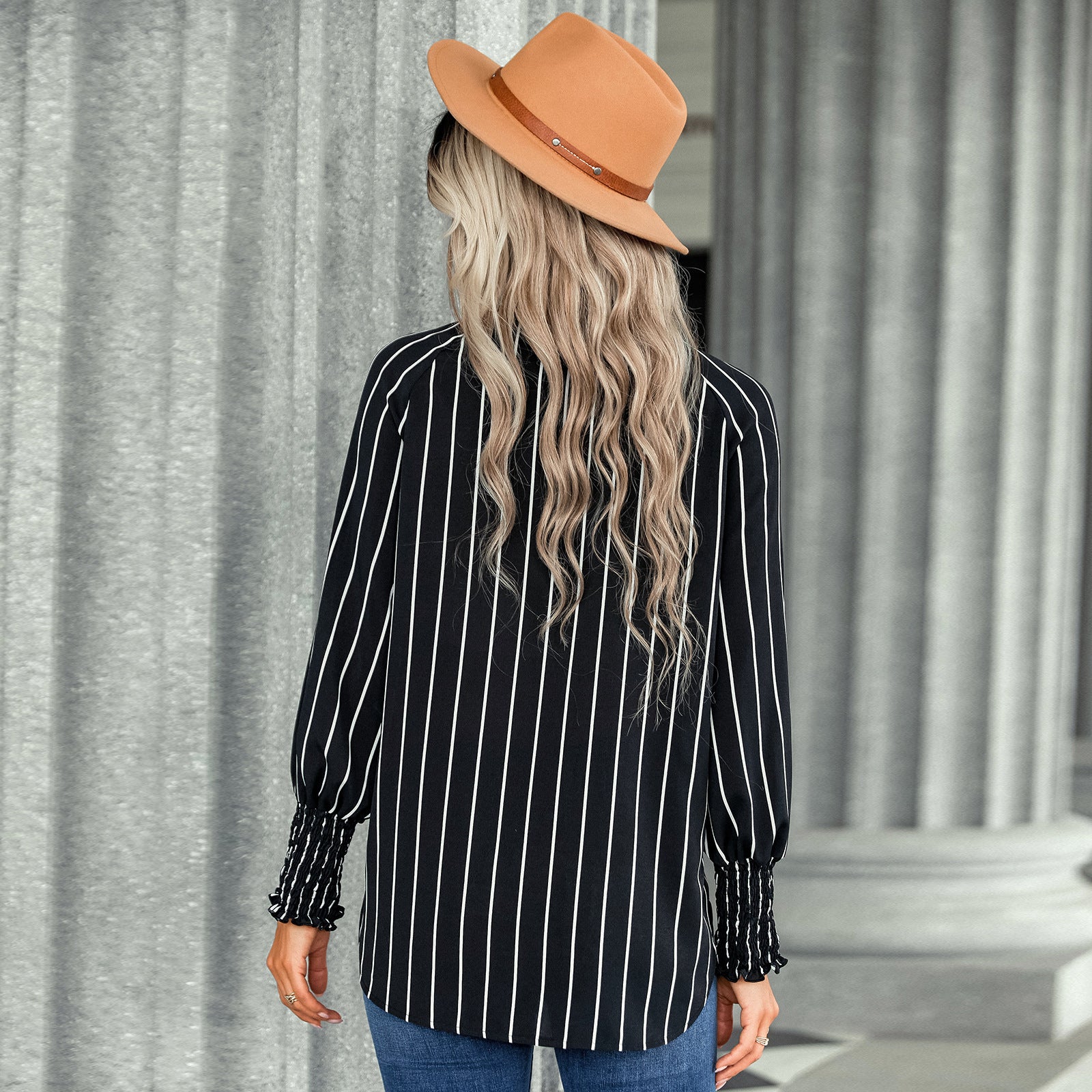 Ladies Fashion Casual Loose Versatile Shirt Striped Top