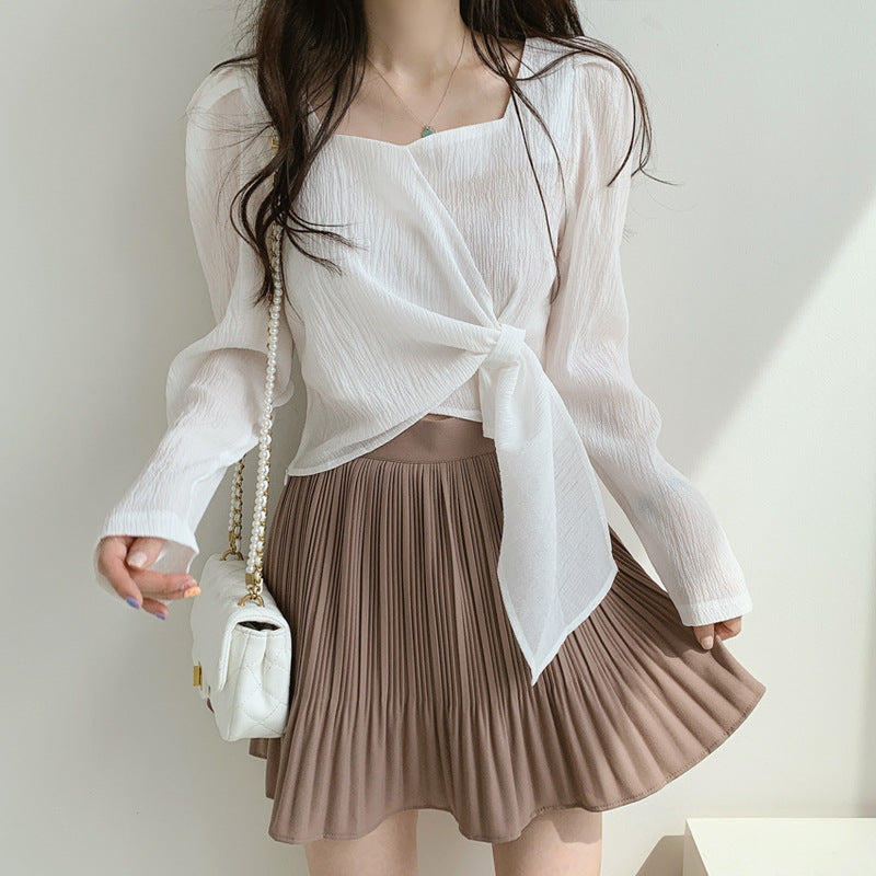 Women's Temperament Square Collar Shirt With Long Sleeves