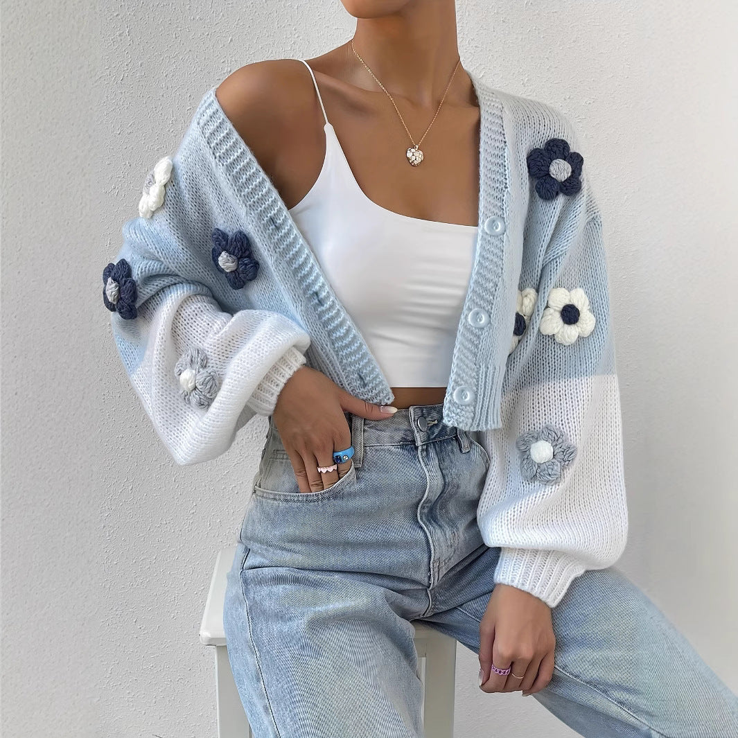 Knitwear Vintage Knitted Solid Color Flowers
