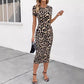 New Personality Street Leopard Print Loose Split Short Sleeve Dress