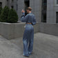Printed Long Sleeve Lapel Shirt Drooping Wide-leg Pants Fashion Two-piece Suit