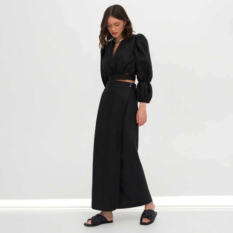 Ensemble deux pièces pour femme, haut court, coupe slim, style niche
