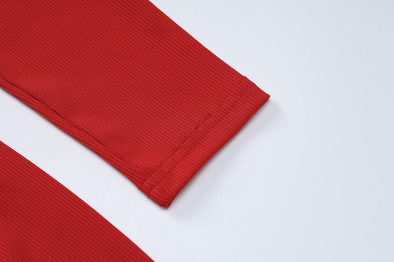 Slim-fit Waist Solid Color Long Sleeve Narrow Dress