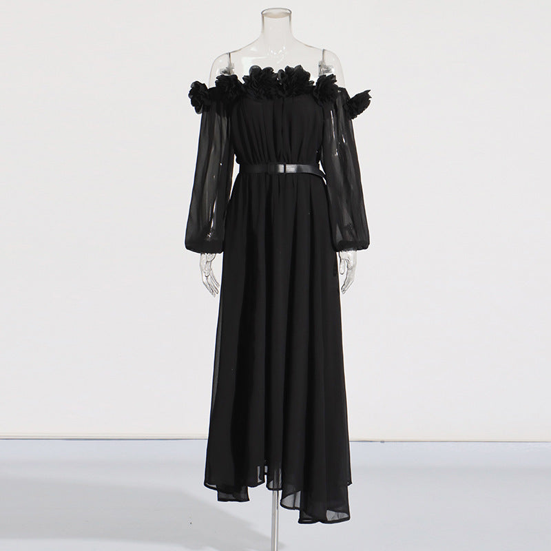 Robe patchwork florale tridimensionnelle amincissante à la taille pour femme