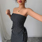 Women's Casual Striped Strapless Tube Top And Sheath Skirt Set