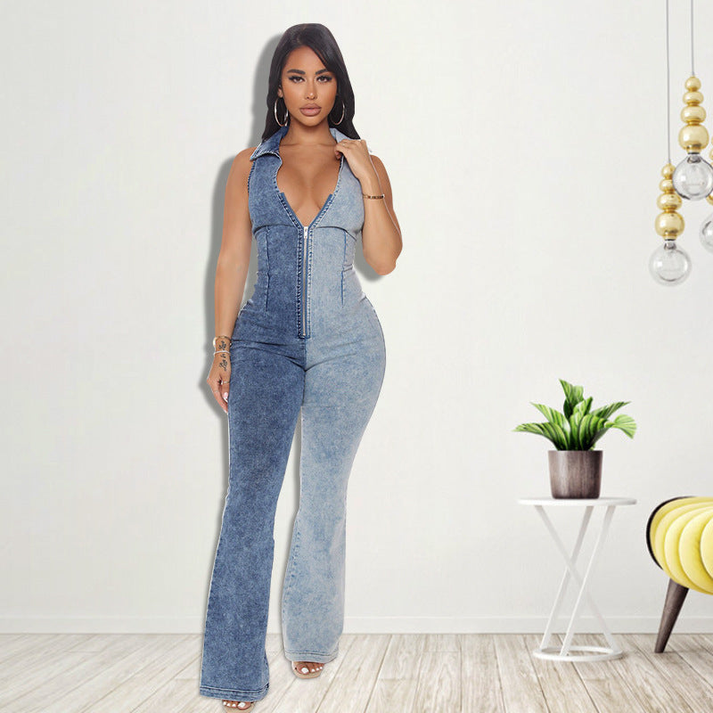 Combinaison en jean tendance pour femme avec nouvelle technologie de lavage