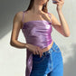 Sling Solid Satin U-Neck Bow Irregular Backless Top