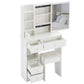 29.2 Small Space Left Drawer Desktop Vanity Table  Cushioned Stool, Extra Large Right Sliding Mirror, Multi Layer High Capacity Storage, Practical Fashionable Dresser, Suitable For Small Space