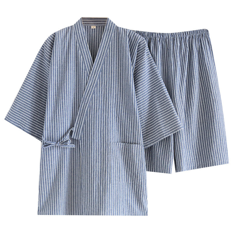 Japanese Lace-up Kimono Pajamas Men's Cotton Washed Loose