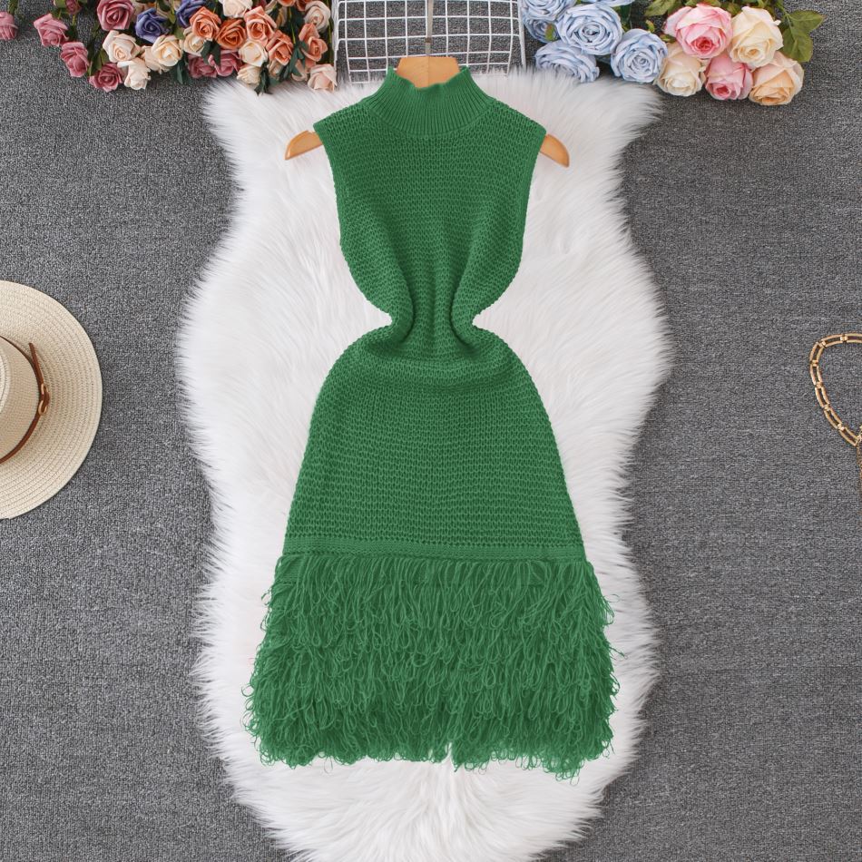 Summer Sleeveless Chic Tassel Sweater Dress