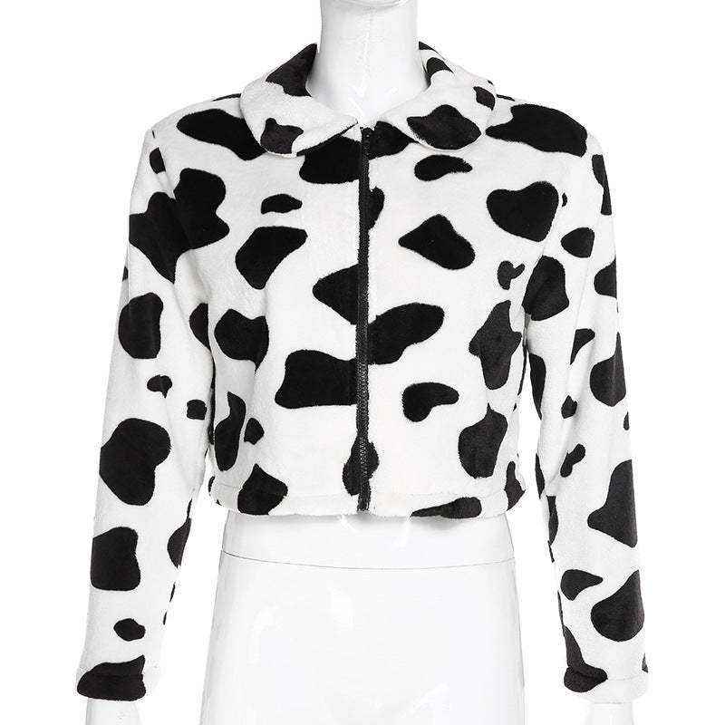 Cow fur warm short jacket