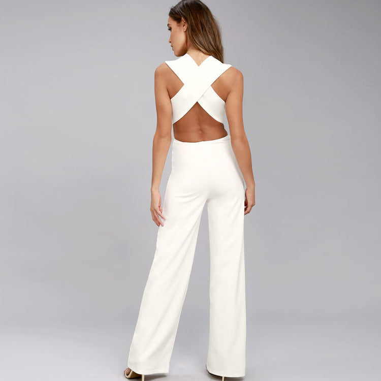 Women's V-neck Sleeveless Halter Jumpsuit