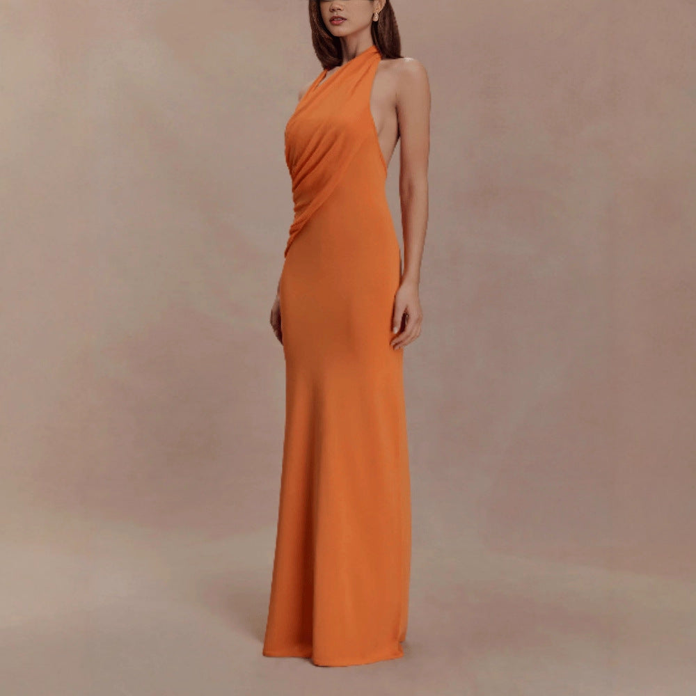 Sexy Off-the-Shoulder Sleeveless Bodycon Pleated Backless Dress For Women