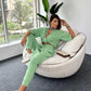 Split Sleeve Shirt Elastic Waist Pants Two Piece Set