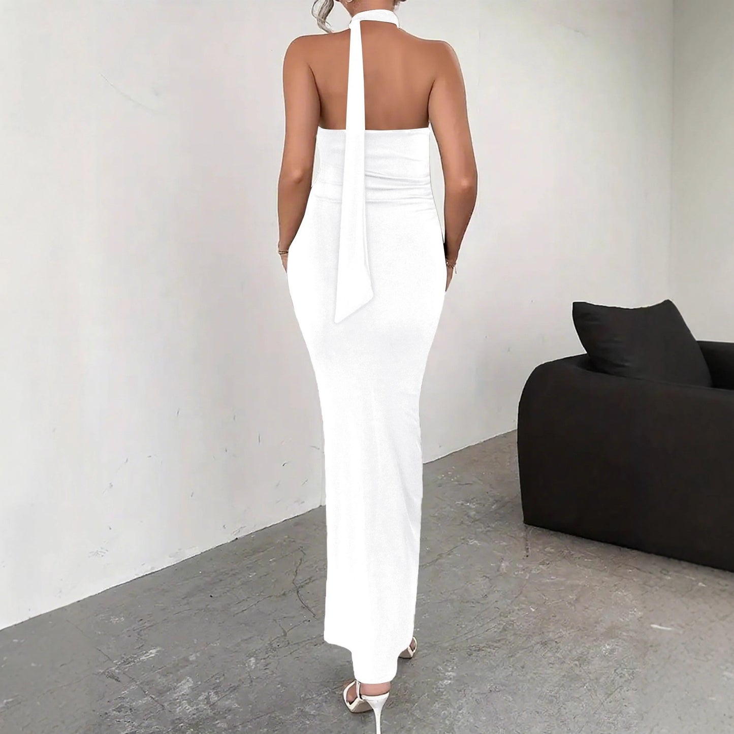 Backless Lace Up High Slit Sleeveless Dress