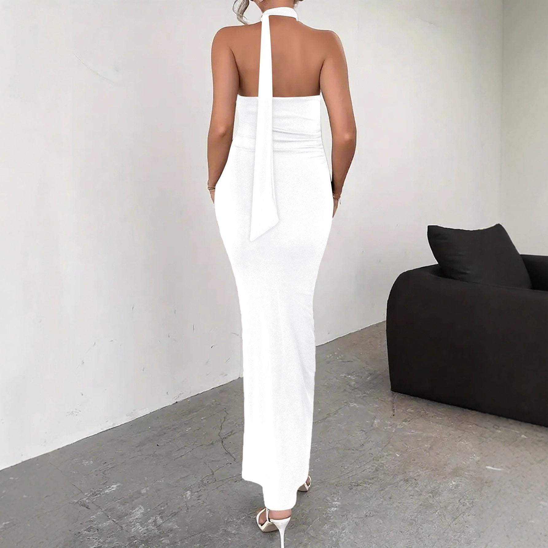 Backless Lace Up High Slit Sleeveless Dress