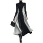 Color-Block Knitted Turtleneck Elegant Long-Sleeve Slim-Fit Dress