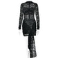 Robe en dentelle fine à manches longues et transparente pour femme