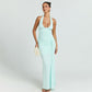 Womens Sexy Waist-Cinching Backless Halter Dress