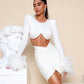 Women's Open-back Feather Long-sleeved Dress