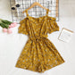 Sling Daisy Print Short Sleeve High Waist Wide Leg Jumpsuit