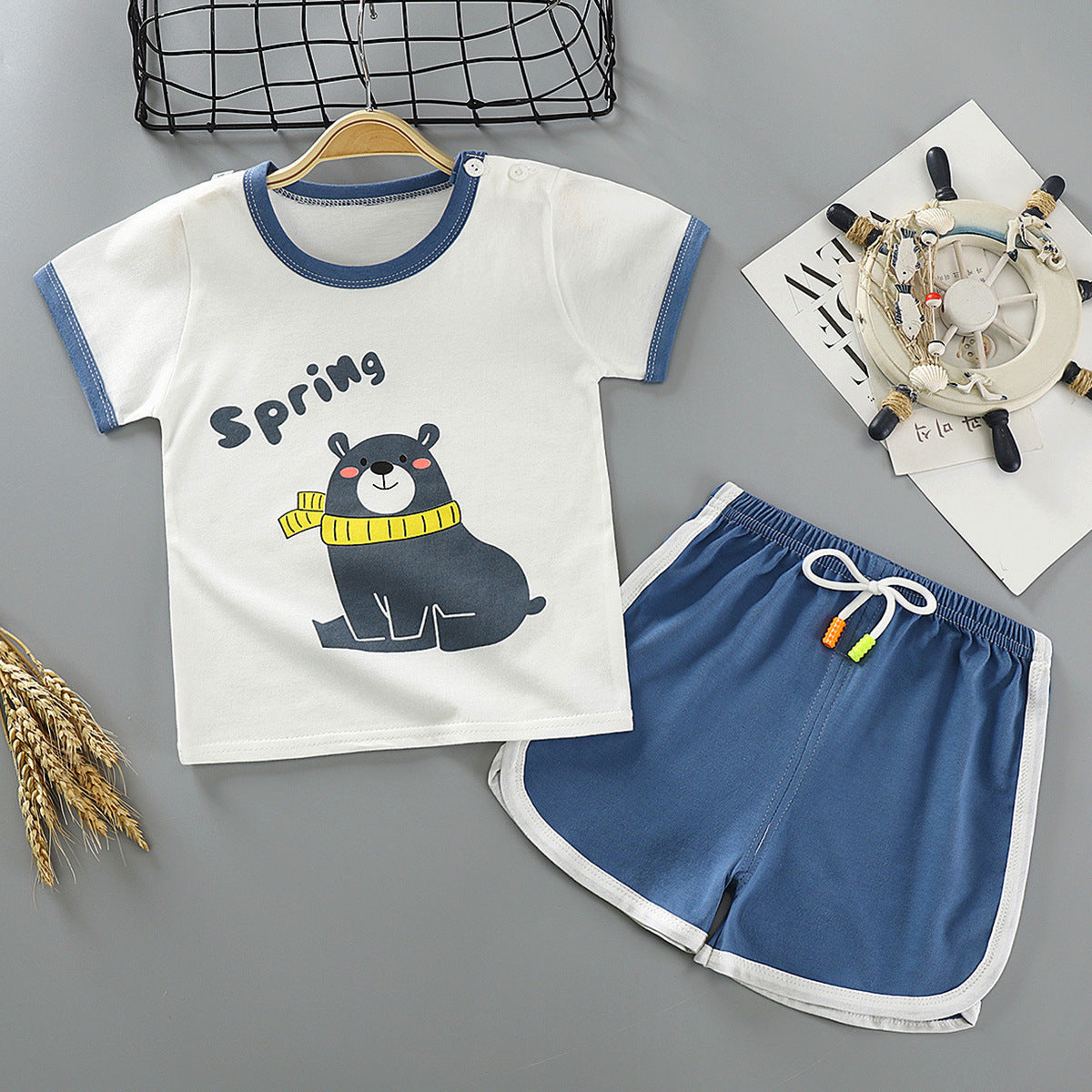 Costume à manches courtes pour enfant Costume deux pièces en coton