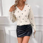 Women's Fashion All-match Love Embroidery V-neck Pullover Sweater
