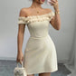 American Retro Socialite Off-neck Temperament Adult Lady Like Woman Design Sense Hip-wrapped Short Dress