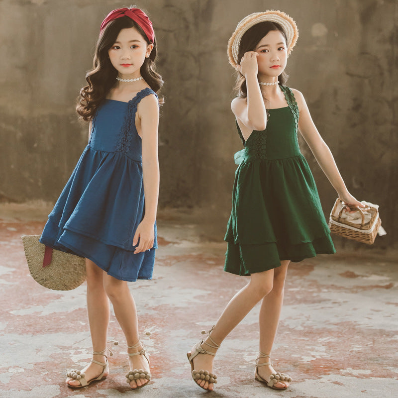 Western style all-match sleeveless long skirt