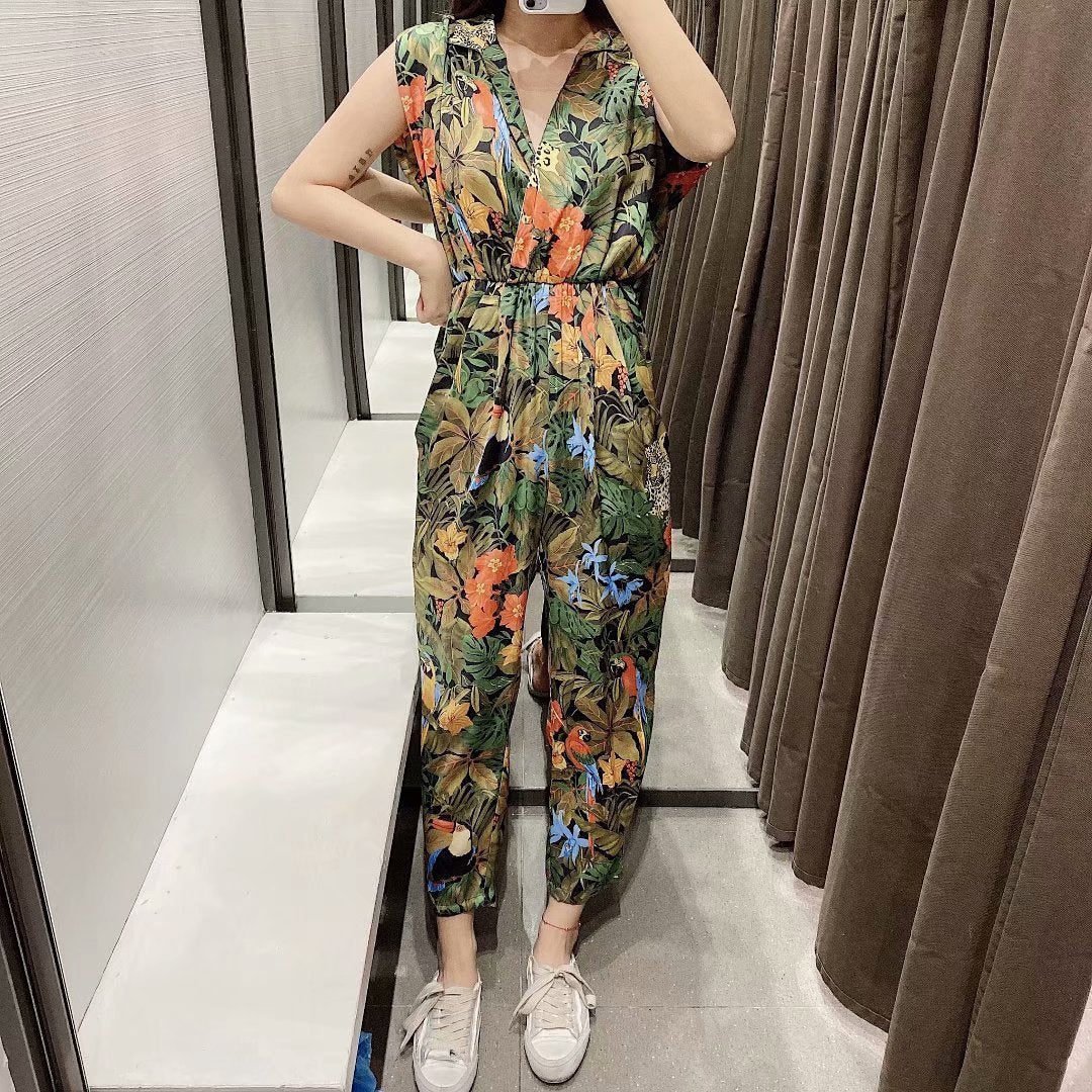 summer print new waist fashion jumpsuit