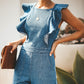 Women's lace-up ruffled denim one-piece suit
