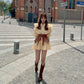 Yellow puff sleeve shirt waist dress