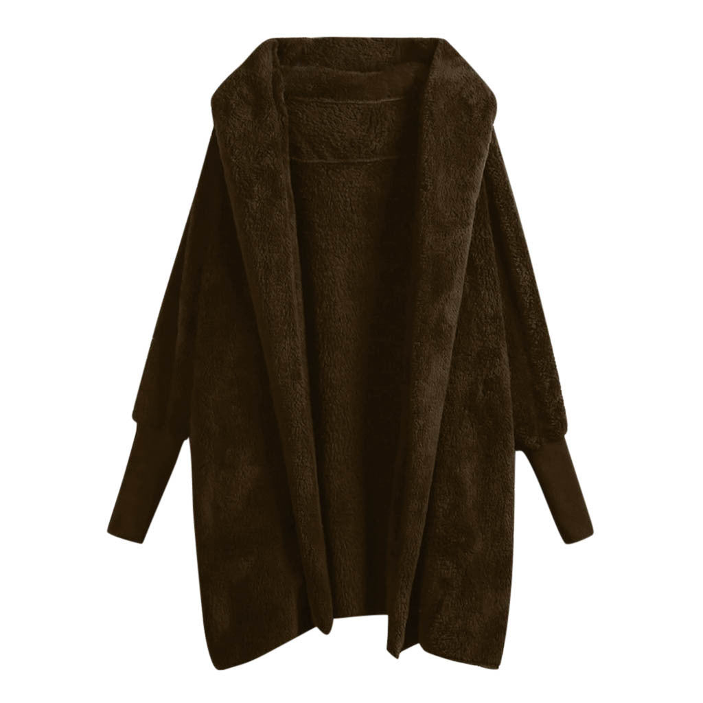 Reversible fleece hooded threaded cuff coat