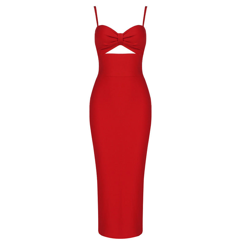 Robe longue à bandes, sexy, couleur unie, col en V, dos nu, pour soirée, club