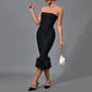 Women's Tube Top Net Skirt Hemline Feather Sheath Dress